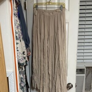 Women's Taupe Maxi Skirt with Elastic Waist